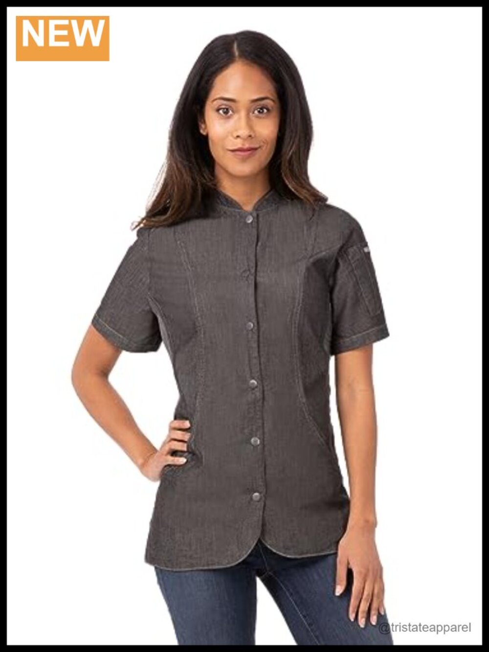 Women's Chef Coat Slim Fit Snap Closure Food Service Jacket